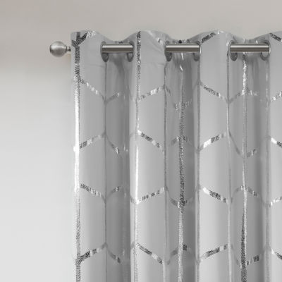 Intelligent Design Khloe Geometric Metallic Energy Saving 100% Blackout Grommet Top Set of 2 Curtain Panel