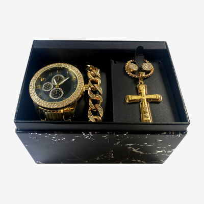Geneva Geneva Mens Gold Tone Bracelet Watch Mac7125jc