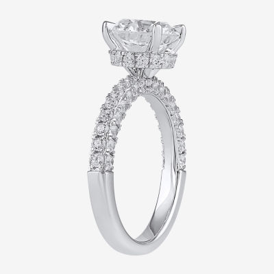 (H-I / SI1-SI2) Womens 3 CT. T.W. Lab Grown White Diamond 10K or 14K Gold Round Side Stone Engagement Ring