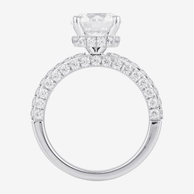 (H-I / SI1-SI2) Womens 4 CT. T.W. Lab Grown White Diamond 10K or 14K Gold Round Side Stone Engagement Ring