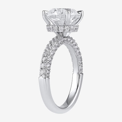 (H-I / SI1-SI2) Womens 4 CT. T.W. Lab Grown White Diamond 10K or 14K Gold Round Side Stone Engagement Ring