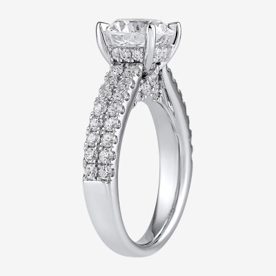 (H-I / SI1-SI2) Womens 3 CT. T.W. Lab Grown White Diamond 10K or 14K Gold Round Side Stone Engagement Ring