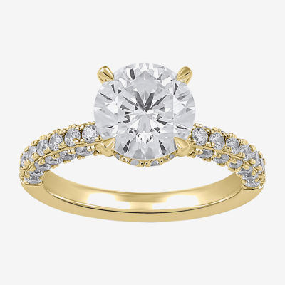 (H-I / SI1-SI2) Womens 3 CT. T.W. Lab Grown White Diamond 10K or 14K Gold Round Side Stone Engagement Ring
