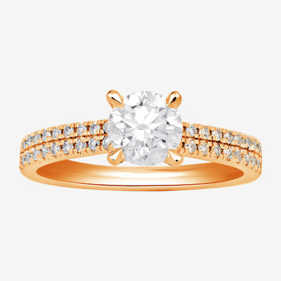 (H-I / SI1-SI2) Womens 1 1/2 CT. T.W. White Diamond 10K or 14K Gold Round Side Stone Engagement Ring