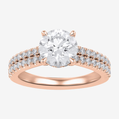 (H-I / SI1-SI2) Womens 2 1/2 CT. T.W. Lab Grown White Diamond 10K or 14K Gold Round Side Stone Engagement Ring