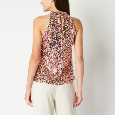 Maia Sequin Womens Sleeveless Lined Blouse