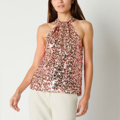 Maia Sequin Womens Sleeveless Lined Blouse