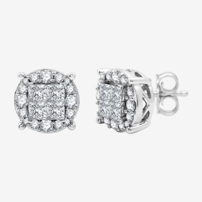 (H-I / Si2-I1) 1 CT. T.W. Lab Grown White Diamond 10K White Gold 9.5mm Round Stud Earrings