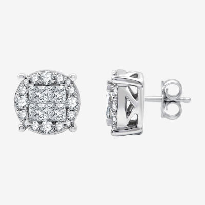 (H-I / Si2-I1) 1 CT. T.W. Lab Grown White Diamond 10K White Gold 9.5mm Stud Earrings