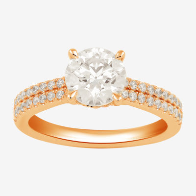 H-I / SI1-SI2) Womens CT. T.W. Lab Grown White Diamond 10K or 14K Gold Round Side Stone Engagement Ring