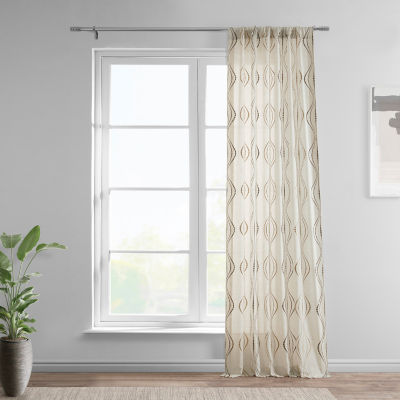 Exclusive Fabrics & Furnishing Suez Embroidered Faux Linen Sheer Rod Pocket Single Curtain Panel