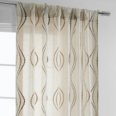 Exclusive Fabrics & Furnishing Suez Embroidered Faux Linen Sheer Rod Pocket Single Curtain Panel