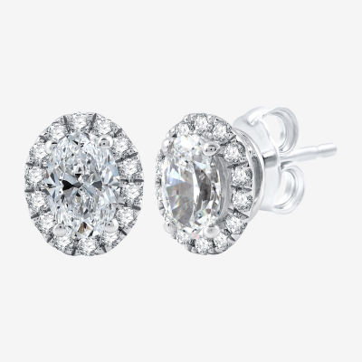 Ever Star (H-I / Si2-I1) 1 CT. T.W. Lab Grown White Diamond 10K White Gold Oval Stud Earrings