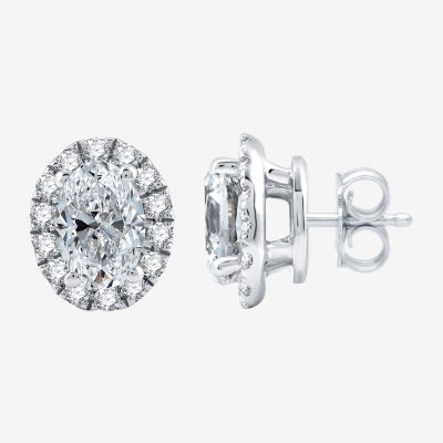 Ever Star (H-I / Si2-I1) 1 CT. T.W. Lab Grown White Diamond 10K White Gold Oval Stud Earrings