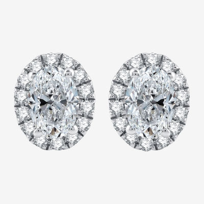 Ever Star (H-I / Si2-I1) 1 CT. T.W. Lab Grown White Diamond 10K White Gold Oval Stud Earrings