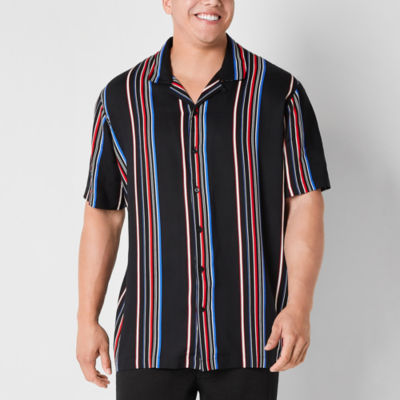 Shaquille O'Neal XLG Solid Big and Tall Mens Regular Fit Short Sleeve Striped Button-Down Shirt