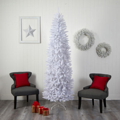 Nearly Natural Slim White Faux Fir Christmas Tree