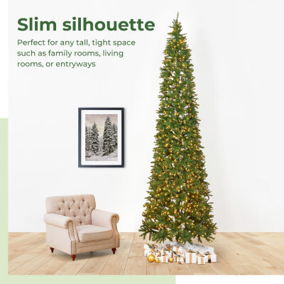 Nearly Natural Faux Slim 12 Foot Pre-Lit Pine Christmas Tree