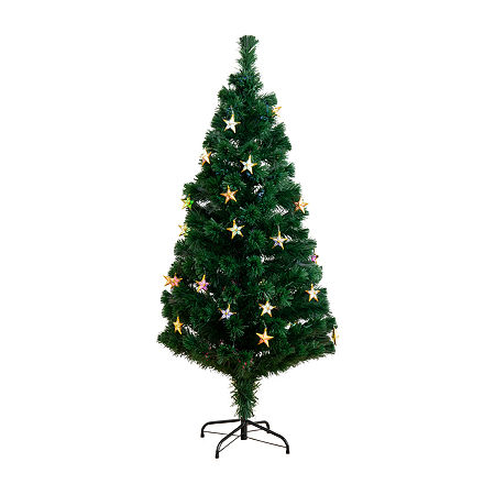 Nearly Natural Fiber Optic Faux 5 Foot Pre-Lit Pine Christmas Tree, One Size, Green