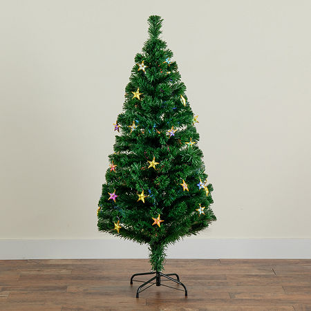 Nearly Natural Fiber Optic Faux 5 Foot Pre-Lit Pine Christmas Tree, One Size, Green