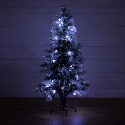 Nearly Natural Fiber Optic Faux 5 Foot Pre-Lit Flocked Pine Christmas Tree
