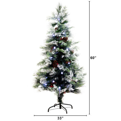 Nearly Natural Fiber Optic Faux 5 Foot Pre-Lit Flocked Pine Christmas Tree