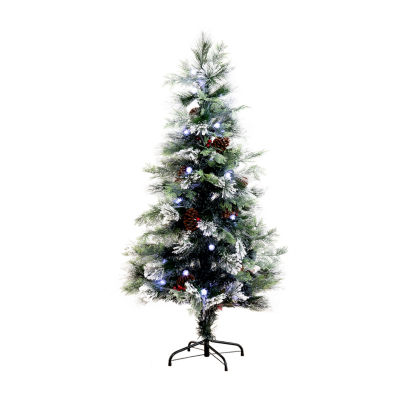 Nearly Natural Fiber Optic Faux 5 Foot Pre-Lit Flocked Pine Christmas Tree