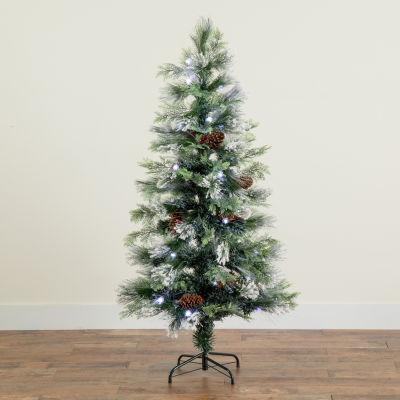 Nearly Natural Fiber Optic Faux 5 Foot Pre-Lit Flocked Pine Christmas Tree
