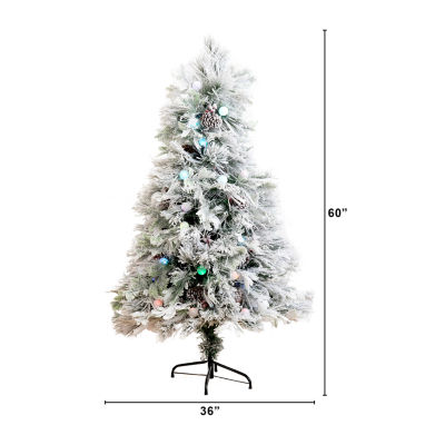 Nearly Natural Fiber Optic Faux 5 Foot Pre-Lit Flocked Pine Christmas Tree