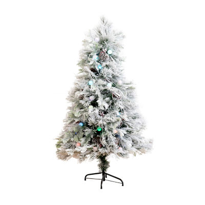 Nearly Natural Fiber Optic Faux 5 Foot Pre-Lit Flocked Pine Christmas Tree