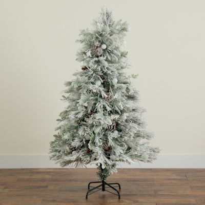 Nearly Natural Fiber Optic Faux 5 Foot Pre-Lit Flocked Pine Christmas Tree