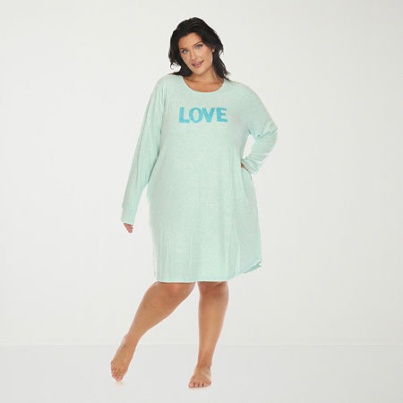 White Mark Womens Round Neck Long Sleeve Plus Nightgown, 3x-4x, Green