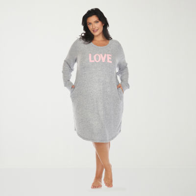 White Mark Womens Plus Long Sleeve Round Neck Nightgown