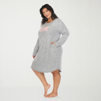 White Mark Womens Plus Long Sleeve Round Neck Nightgown