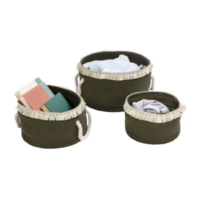 Honey-Can-Do Olive Green And White Cotton Rope 3-pc. Round Baskets