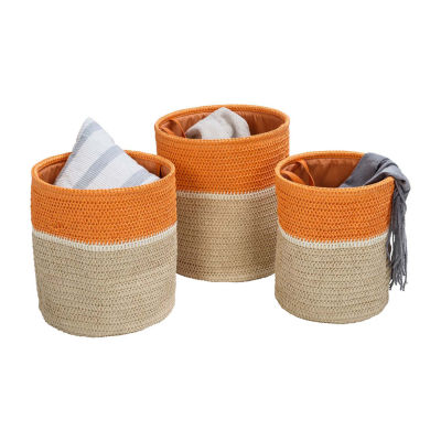 Honey-Can-Do Orange And Natural Paper Straw 3-pc. Round Baskets