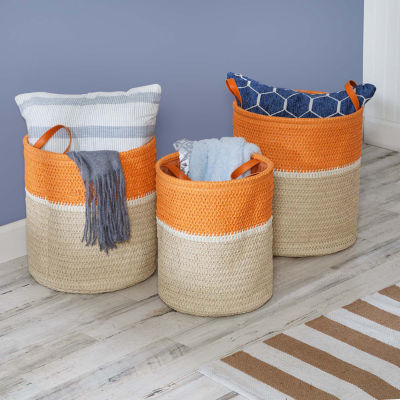 Honey-Can-Do Orange And Natural Paper Straw 3-pc. Round Baskets