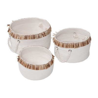 Honey-Can-Do White And Natural Cotton Rope 3-pc. Round Baskets