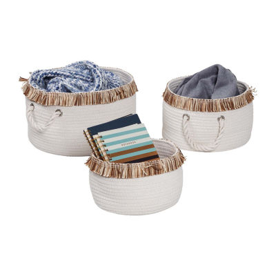 Honey-Can-Do White And Natural Cotton Rope 3-pc. Round Baskets