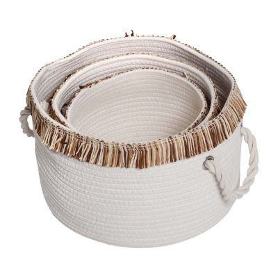 Honey-Can-Do White And Natural Cotton Rope 3-pc. Round Baskets