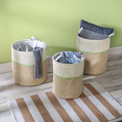 Honey-Can-Do Green And Natural Paper Straw 3-pc. Round Baskets