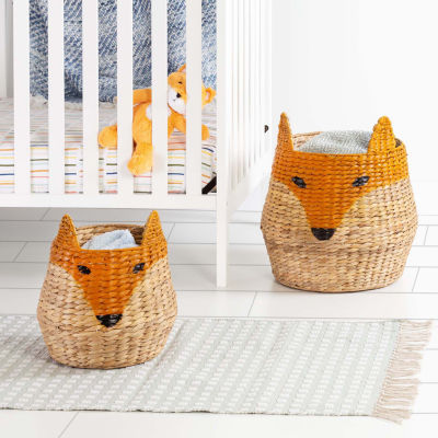 Honey-Can-Do Natural And Orange Fox Shaped Storage 2-pc. Round Baskets