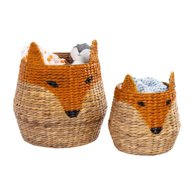 Honey-Can-Do Natural And Orange Fox Shaped Storage 2-pc. Round Baskets