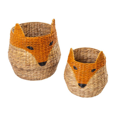 Honey-Can-Do Natural And Orange Fox Shaped Storage 2-pc. Round Baskets