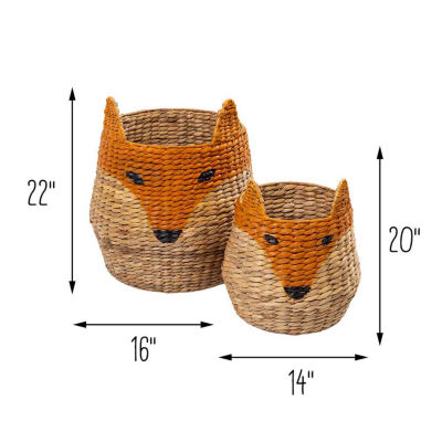 Honey-Can-Do Natural And Orange Fox Shaped Storage 2-pc. Round Baskets