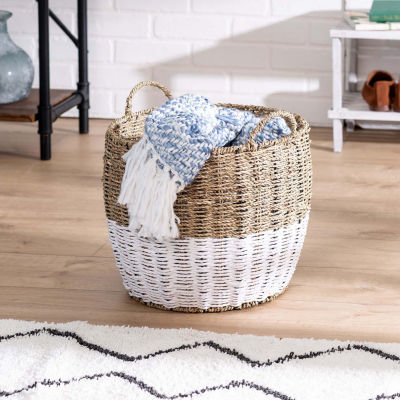 Honey-Can-Do Medium Natural And White Seagrass Round Storage Round Baskets