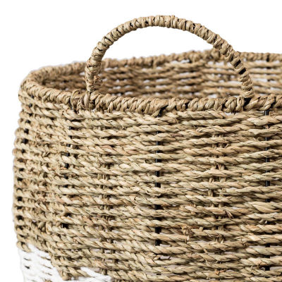 Honey-Can-Do Medium Natural And White Seagrass Round Storage Round Baskets