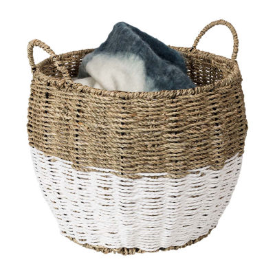 Honey-Can-Do Medium Natural And White Seagrass Round Storage Round Baskets