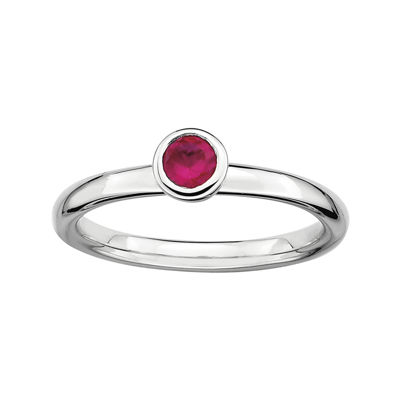 Personally Stackable 4mm Round Lab-Created Ruby Ring