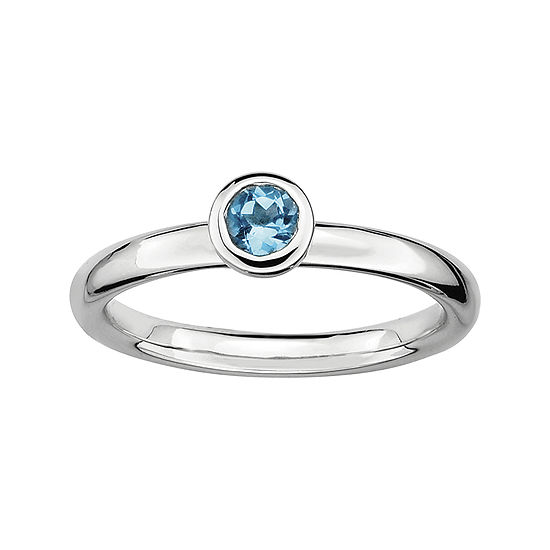 Personally Stackable 4mm Round Genuine Blue Topaz Ring